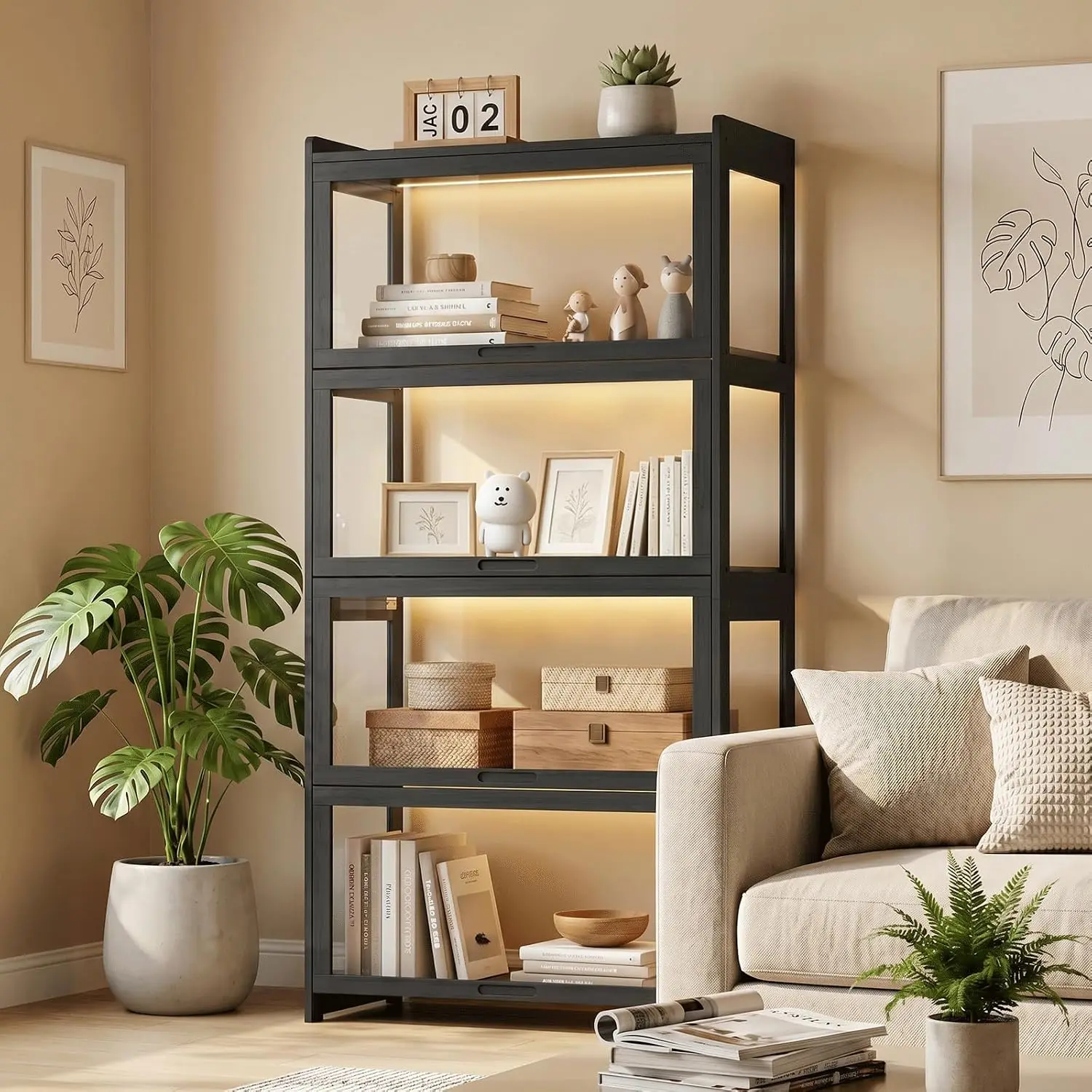Display Cabinet with Flip-Up Doors, 55