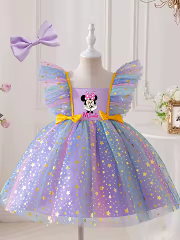 Minnie Girl Princess Sequin Lace Dress Kids Evening Party Christmas Clothes New Year Dress Birthday Outfits Ruffle Sleeve Dress