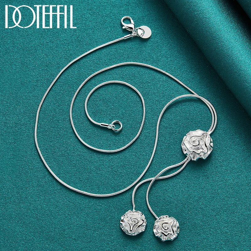 

DOTEFFIL 925 Sterling Silver Three Rose Flower Pendant Necklace 20 Inch Snake Chain For Women Fashion Wedding Charm Jewelry