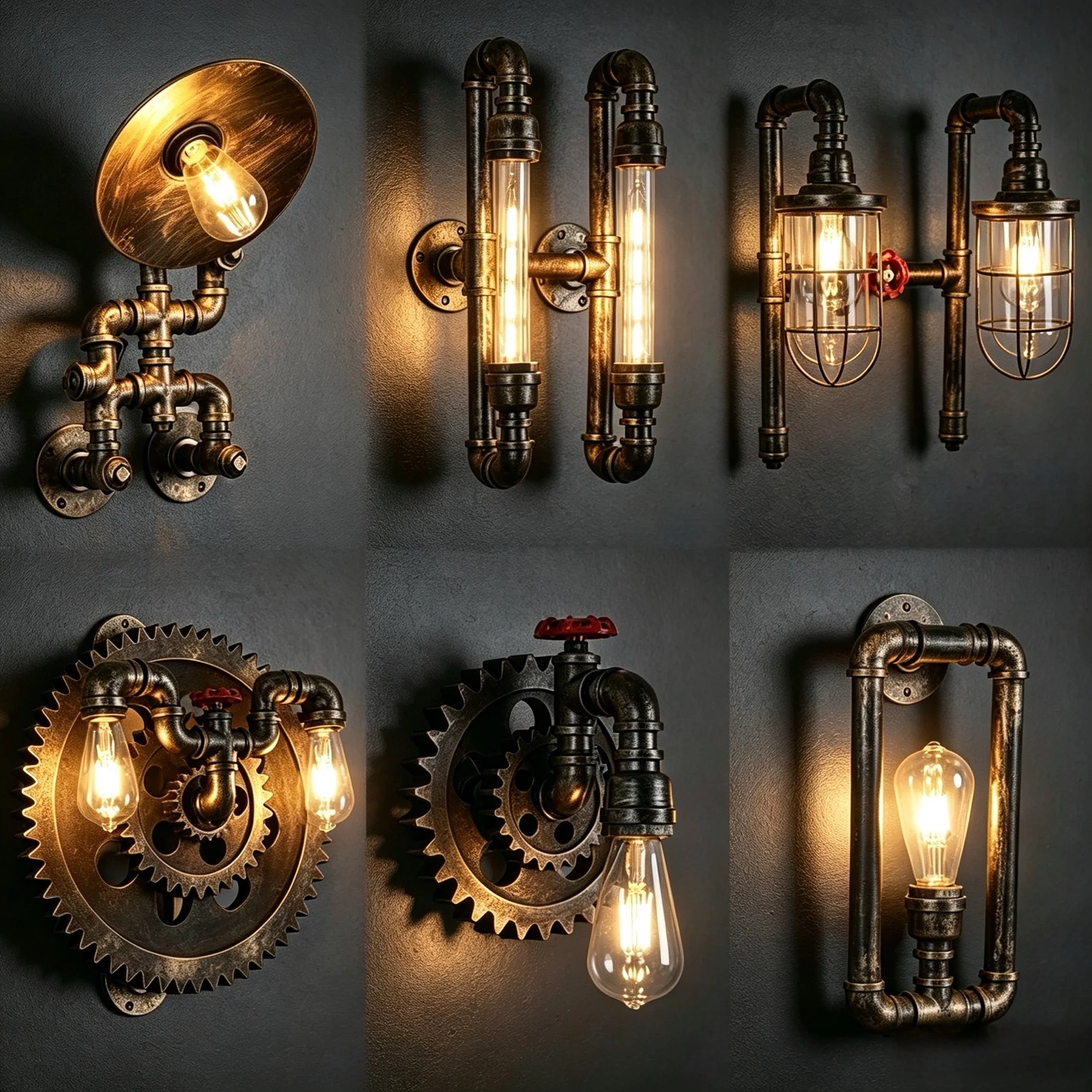 American Creative Steampunk Industrial Gear Water Pipe Sconce Loft Vintage Wall Light For Bar Cafe Bedroom Corridor Home Decor