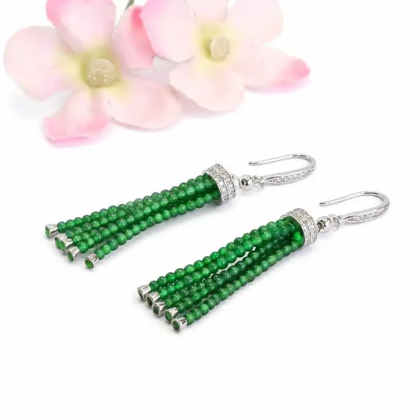 S925 Silver Natural A-grade Jade Earrings Gourd Jadeite Earhooks Eardrops Earstuds Jade Artifacts For Women's Gift Drop Ship