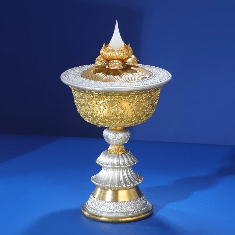 Charging Lotus Lamp Butter Lamp Tibetan Eight Auspicious Electronic Candle Stand LED Household Changming Buddhist Lamp