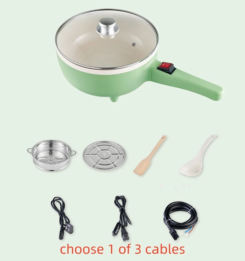 

24V Round Car Electric Frying Pan Multifunctional Chafing Dish Cooking Pot Glass Lid Hot Pot Cooker for RV Use