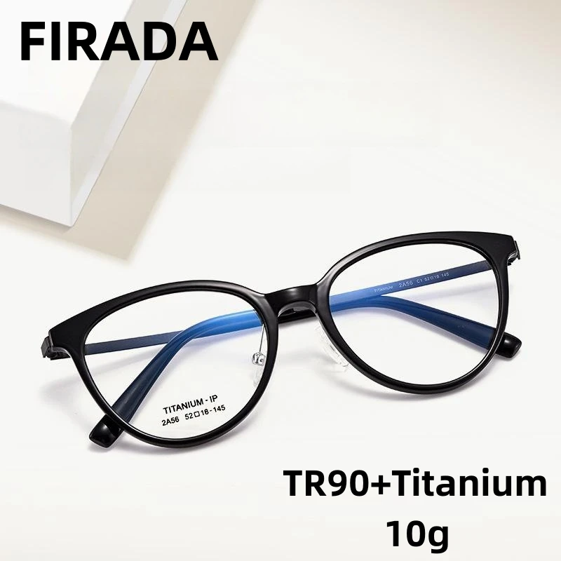 

FIRADA Fashionable Comfortable Glasses Round Cats eye Pure Titanium Eyeglasses Optical Prescription Frames For Men Women 2A56-C