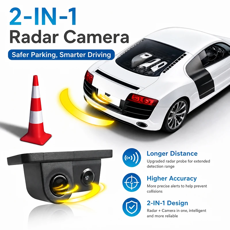 Two in One Car Reversing Camera with Radar CVBS HD Rear View Night Vision Parking Assist Parking Buzzer Rear Reversing Image