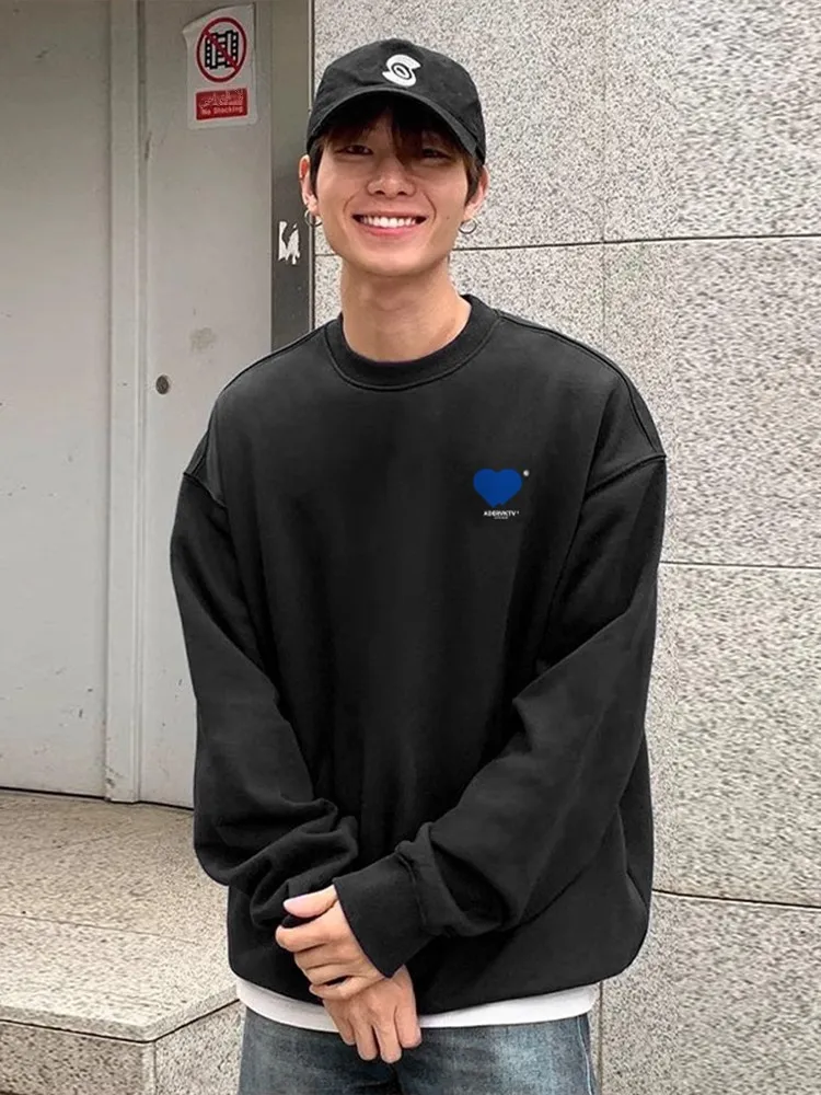 

Loose Fit round Ne Long Sve Hoodie Men's Spring Autumn Casual Streetwear Vintage Trendy T-irt Cotton Polyester Blend