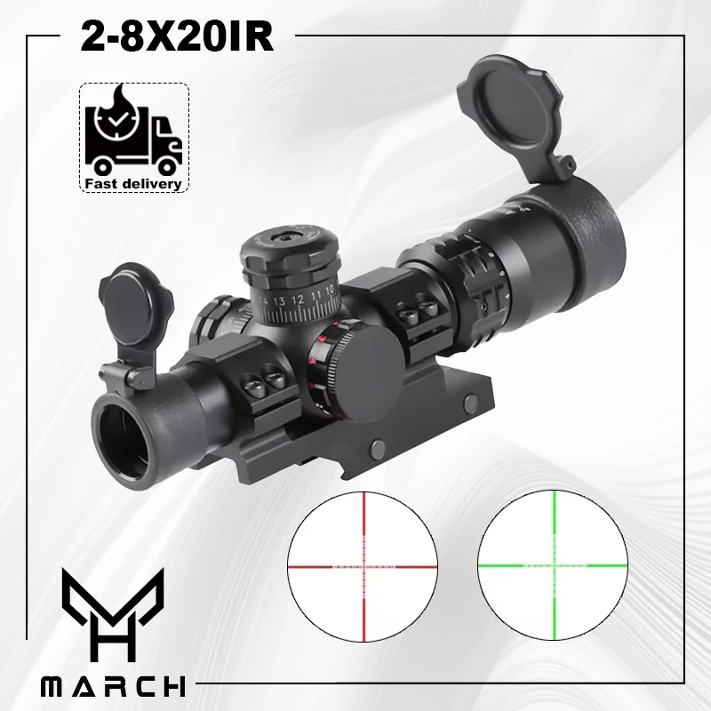 MARCH Compact Tactical Riflescope, Optical Collimator, Sight Spotting Scope Hunting Rifle, Airsoft PCP Weapons Fitting, 2-8X20IR