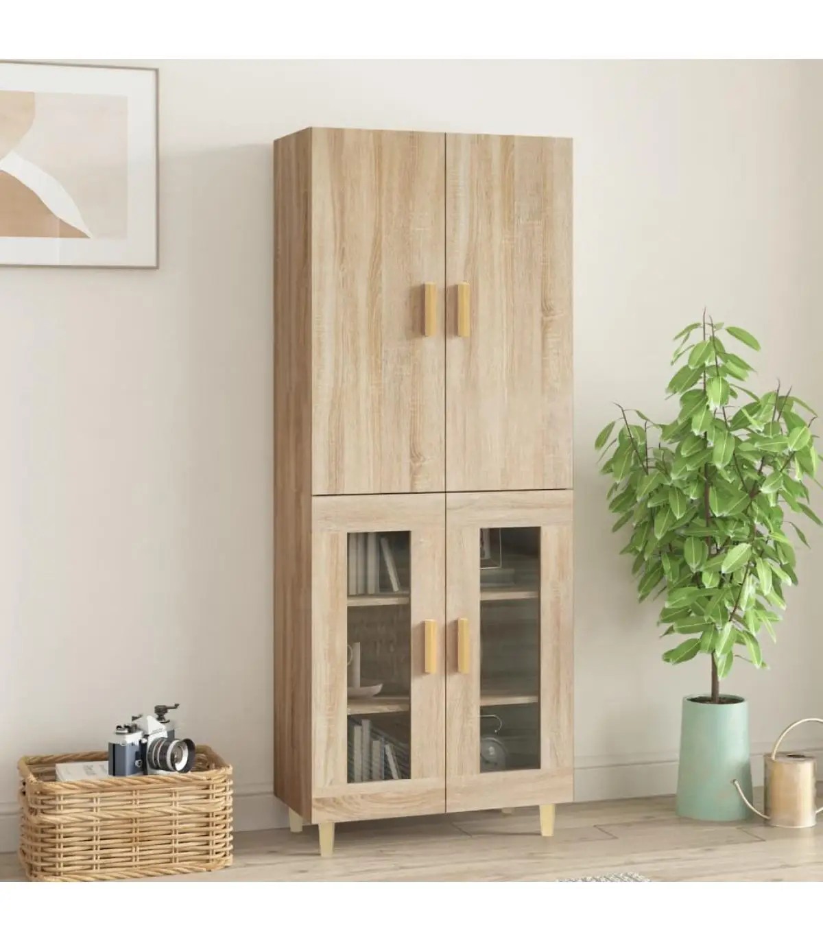 69,5x34x180 cm oak plywood high sideboard