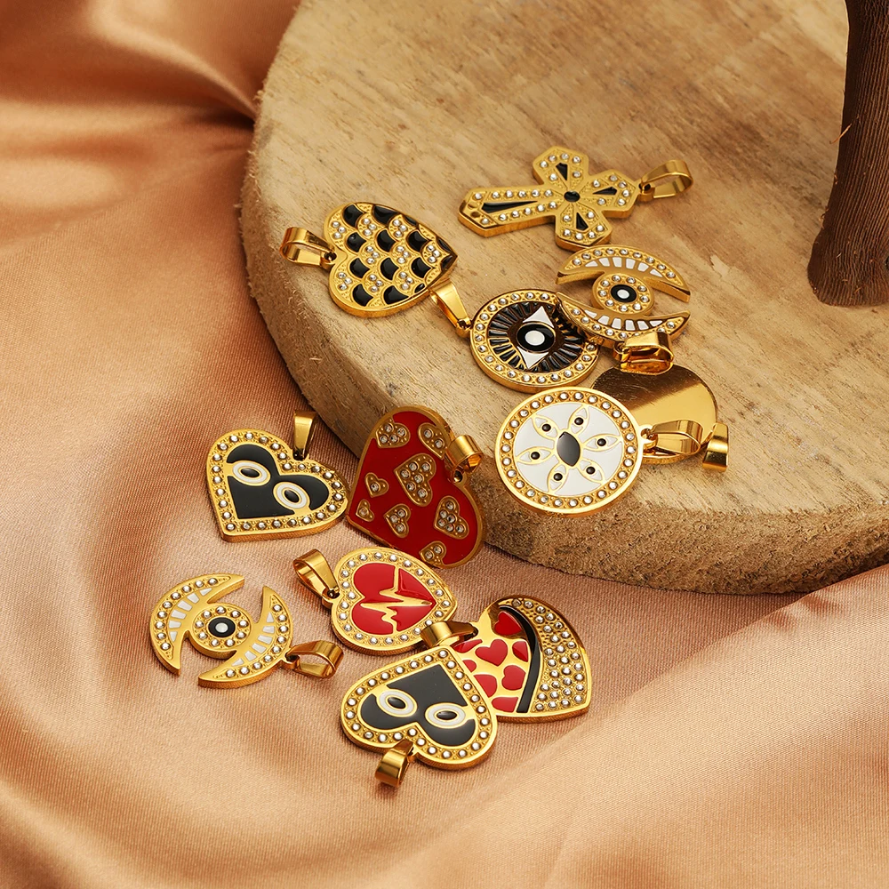 4 قطع الفولاذ المقاوم للصدأ المينا القلب القمر سحر المعلقات الذهب اللون ل قلادة سوار الديكور مجوهرات رائعة DIY بها بنفسك صنع #5