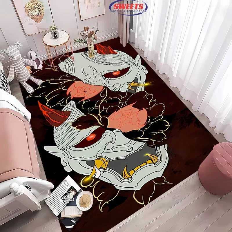 Japanese Hannya Mask 3D Printing Carpet for Living Room Bedroom Hallway Long Strip Mat Anti-slip Soft Area Rug Sofa Doormat Home