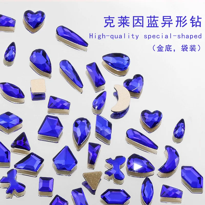 100/500pcs Sapphire Blue Boutique Flat bottom nail art rhinestones Glass crystal 3D nail decoration Multiple shapes wholesale