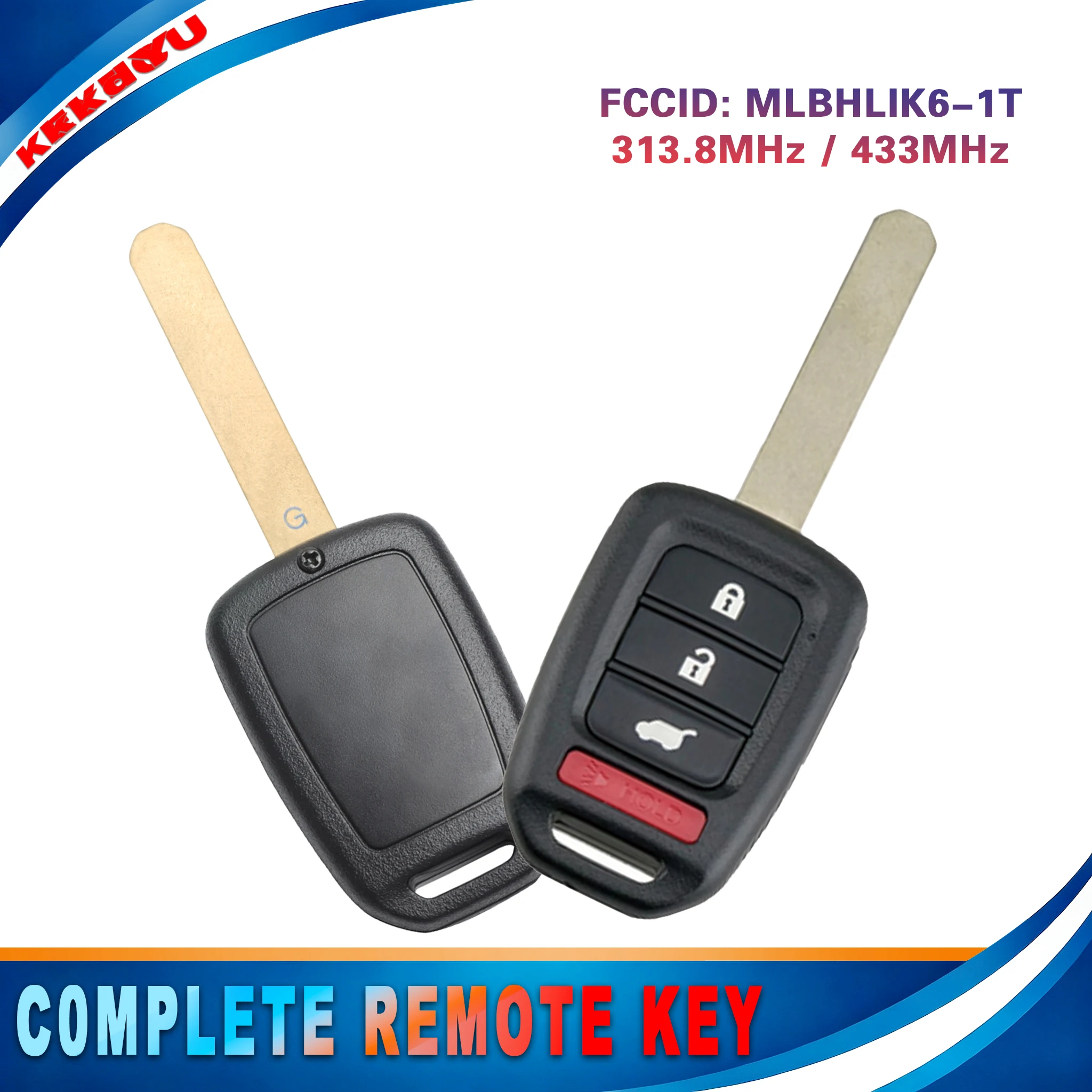 KEYECU MLBHLIK6-1T Remote Key Fob for Honda Accord 2013 2014 2015 Civic 2014 2015 2016 4 Button 5118-TLA-A00 313.8MHz 433MHz