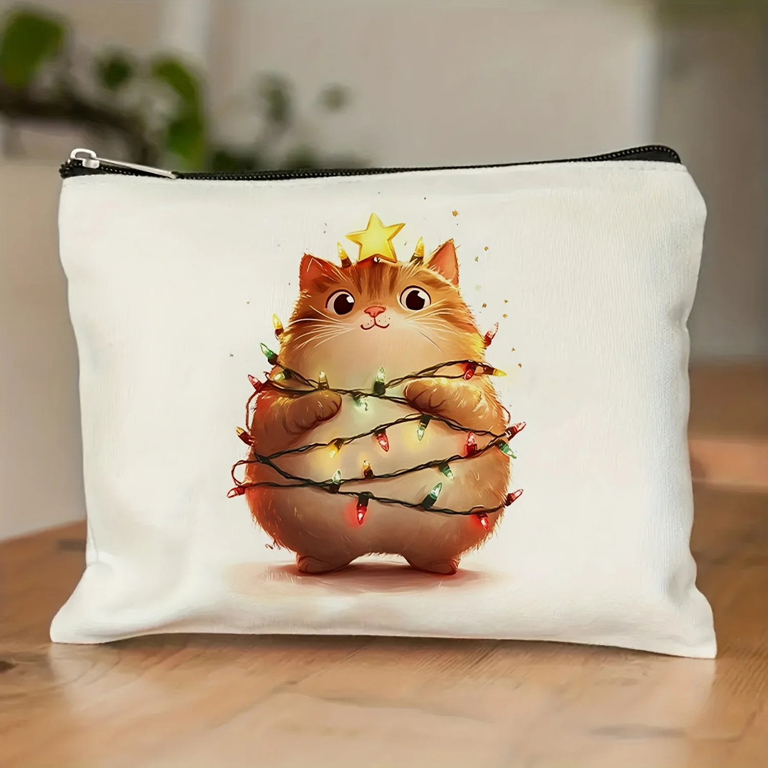 

A Yellow Tabby Kitten and Glittery Patterned Makeup Bag- Multifunctional Zipper Pouch, Jewelry Storage Bag, Perfect Travel Zippe