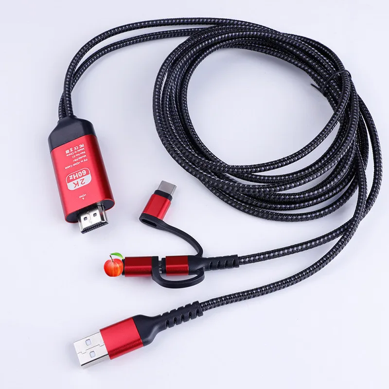 3 em 1 2k 60hz usb c para hdmi cabo tipo c adaptador hdtv conversor cabo para iphone tv conversor macbook ar ipad samsung portátil