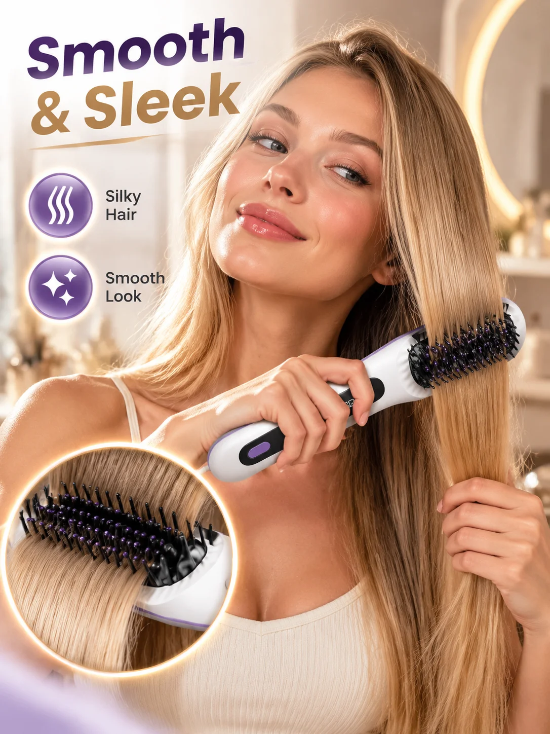 LCD Display Hair Straightener Brush, Cordless USB Rechargeable Portable Mini Straightening Comb for Home and Travel