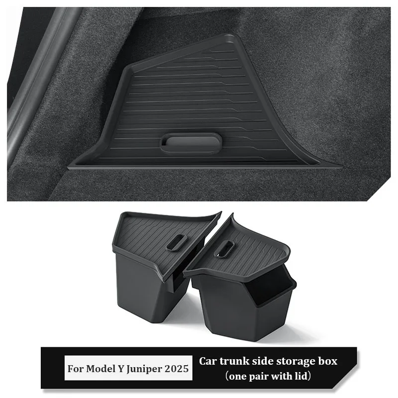 TPE Rear Trunk Side Storage Box Organizer Partition Board Cover Plate For Tesla Model Y Juniper 2025 Car Interior Accessories