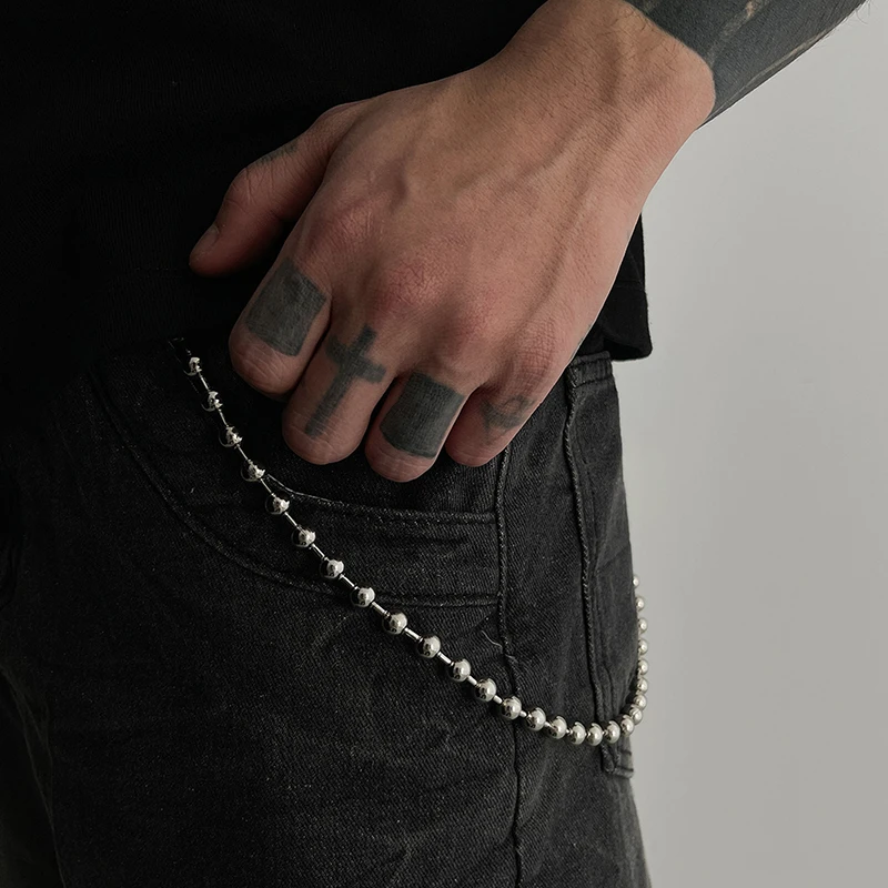New Punk Personalized Jeans Pants Chain For Men Minimalist Vintage Hip Hop Waist Chain Simple Round Beads Adjustable Waist Chain