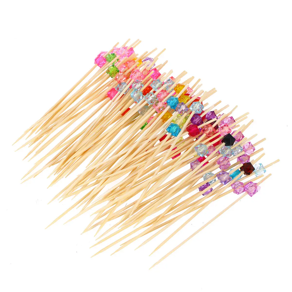 

1Pack Bamboo Fruit Picks Disposable Multicolor Acrylic Beads Cocktail Picks Food Sticks Fruit Toothpicks for Parties