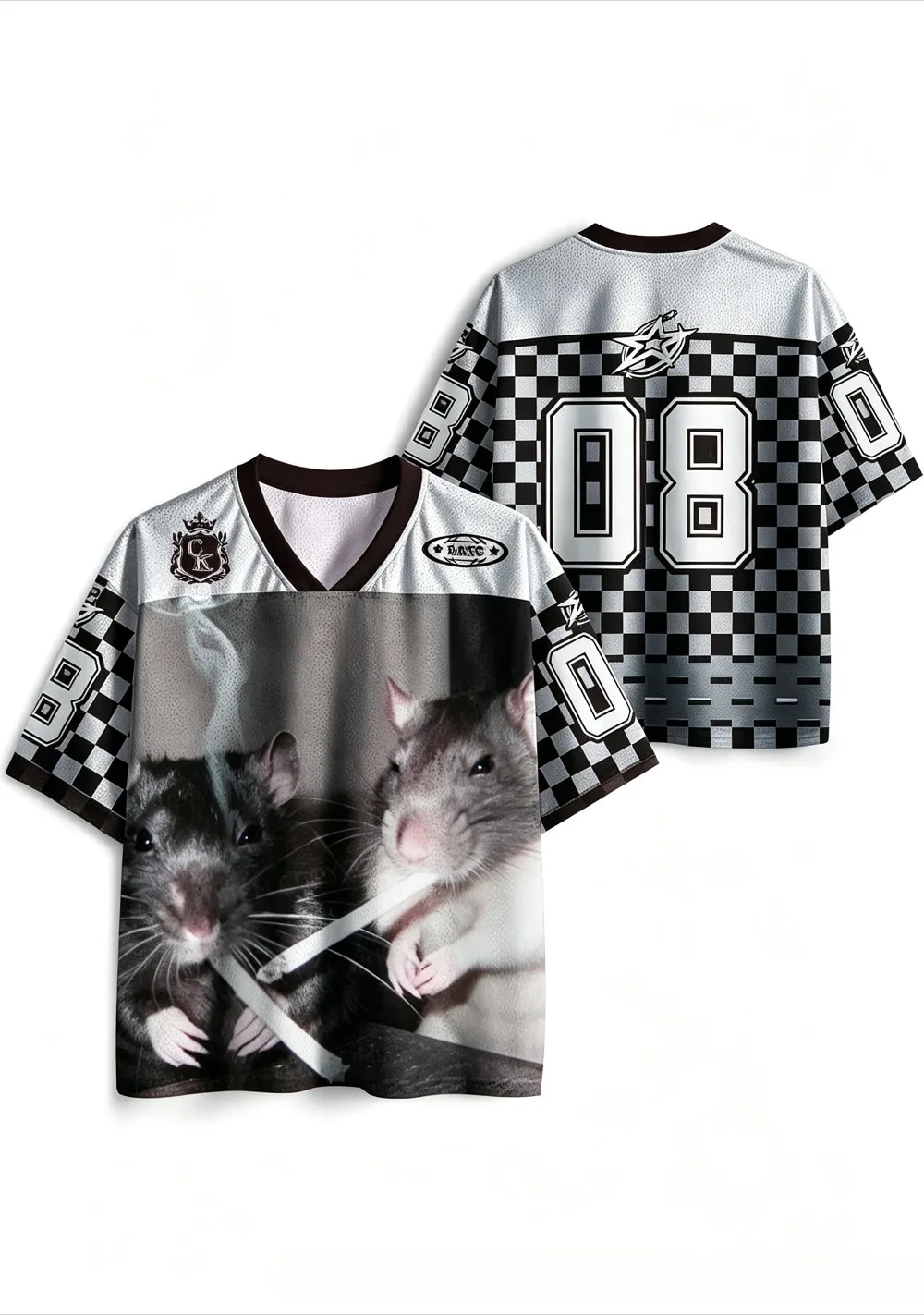 Fun Smoking Mouse Pattern 3DPrint Moisture-Wicking Breathable Vneck Loose Y2K Casual Adult and Child Street Short-Sleeved TShirt