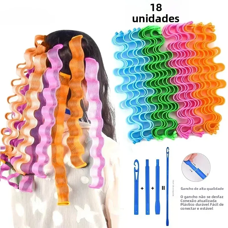 Rolo de cabelo sem calor, modelador de cabelo espiral, cachos mágicos, rolos de cabelo com ganchos, sem calor, kit de estilo de cabelo encaracolado diy