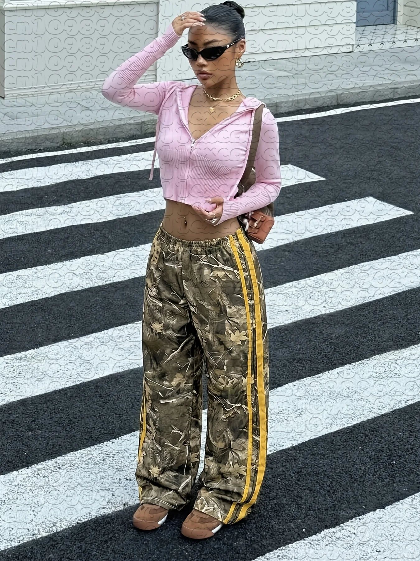 Unisex Straight Long Pants 3D Camo Leaf Print Quick Dry Trousers Elastic Waist With Yellow Side Stripe Street Pants Men Women
