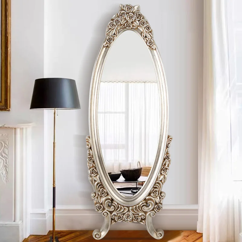 French vintage carved rose whole body wall fitting mirror home clothing store large mirror photography wall decoration mirror