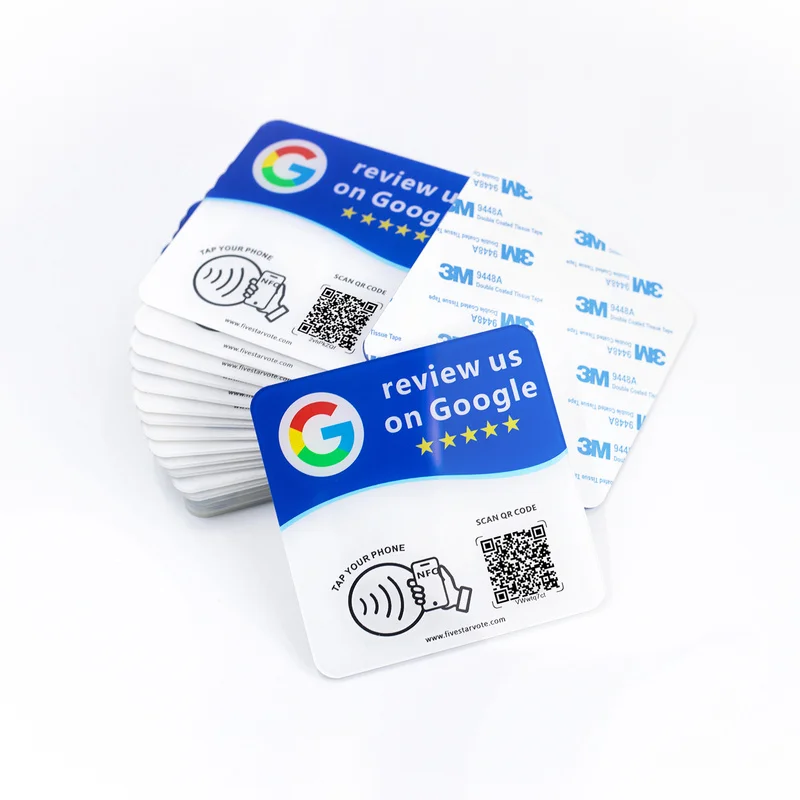 Google Review NTAG215 NFC Card & Desk Sticker, Tap to Review, Editable QR Code, 0.2cm Ultra Thin /1.8cm Thick Acrylic Available