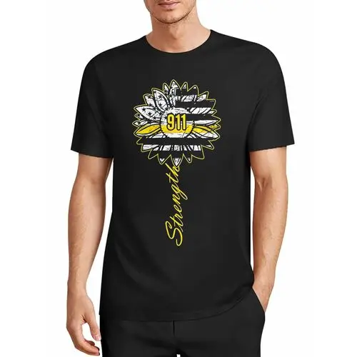 911 Dispatcher Force Sunflower Star Flag Black T-Shirt