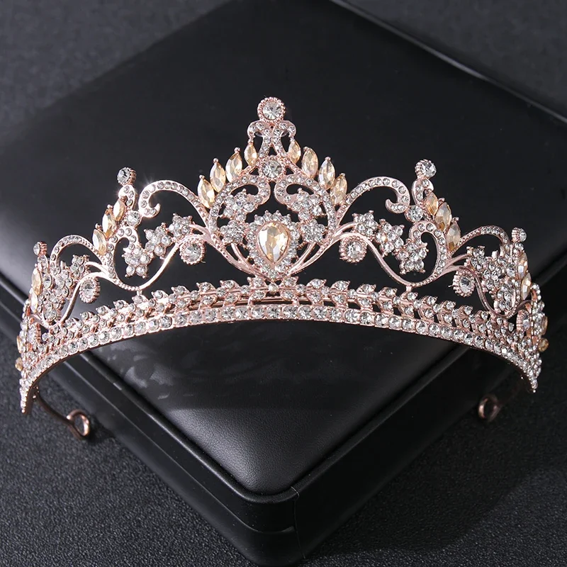 Diademi e corone di cristallo Color oro rosa strass Prom Princess Diadem accessori per capelli da sposa da sposa gioielli corona diara