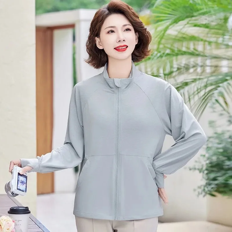 Mother Sunscreens Jacket Women Summer New Thin Breathable Ladies Ice Silk Sun-Protective Clothing Coat Fashion Outwear Cardigan
