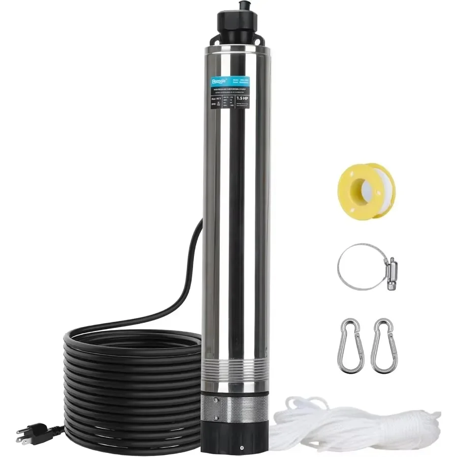 1.5HP Shallow Deep Well Pump 72.2FT Power Cord 115V Stainless Steel Submersible High Pressure Water Well Pumps for Home