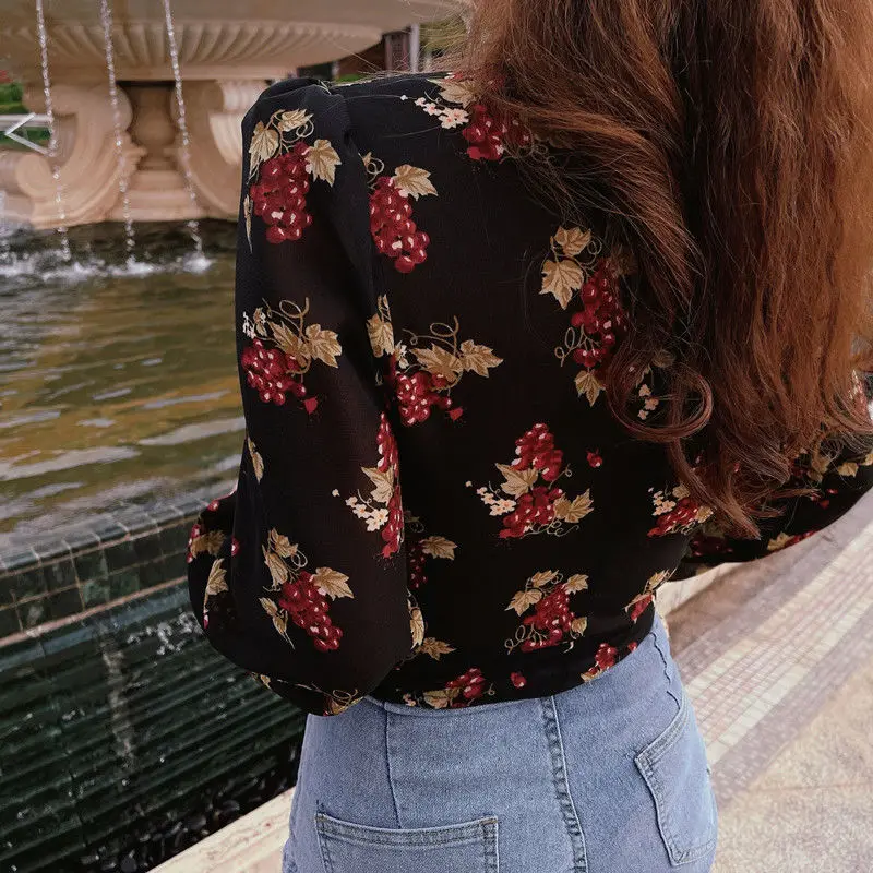 Spring Autumn New Fashion Floral Printing Blouse Women High Street Casual Long Sleeve Pullovers French Style Button Elegant Tops