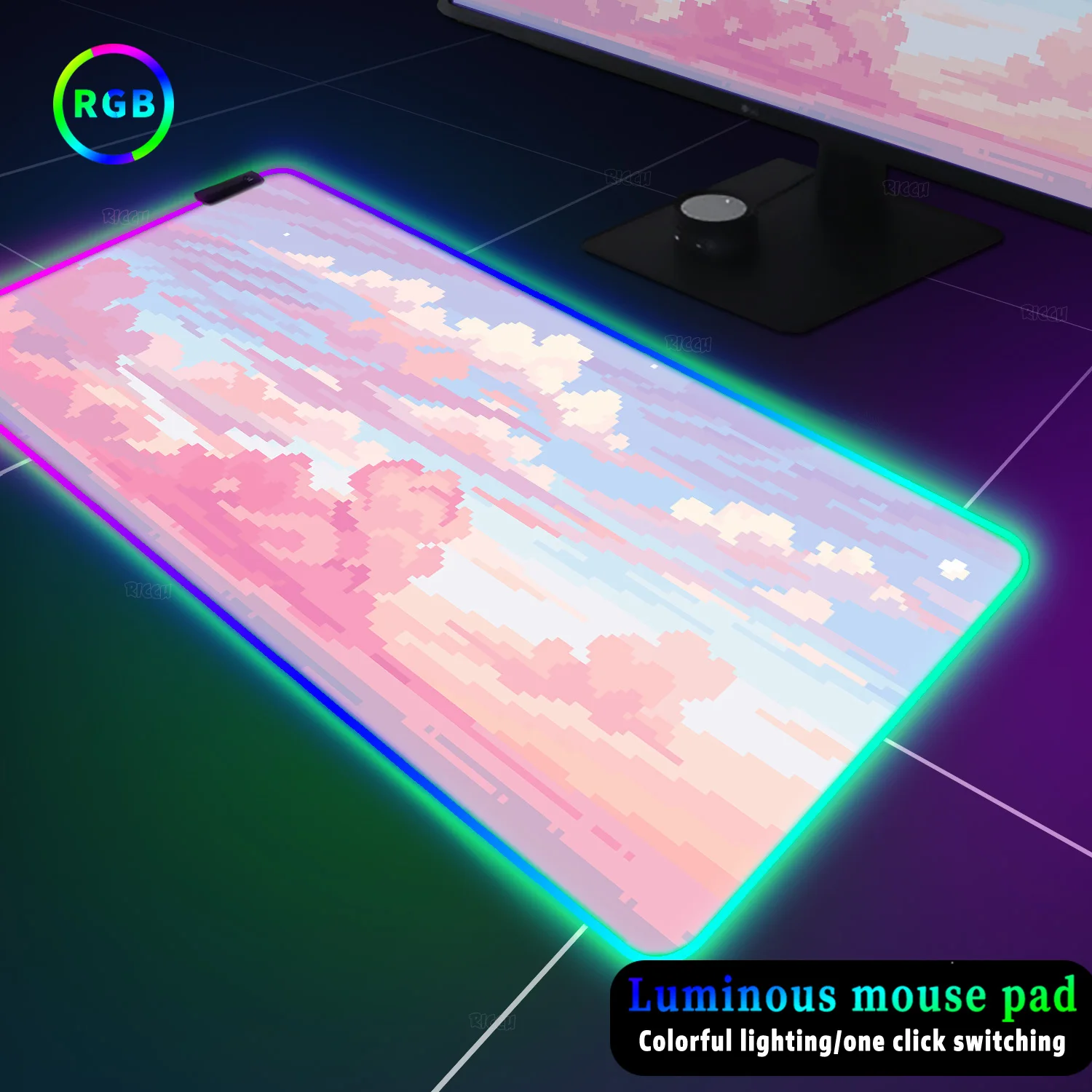 Pixel Cloudy Mousepad Art Sky Desk Pad Cute XXL E-Sports Mouse Pad Extended Gaming Keyboard Mat Large Office Accessories DeskMat