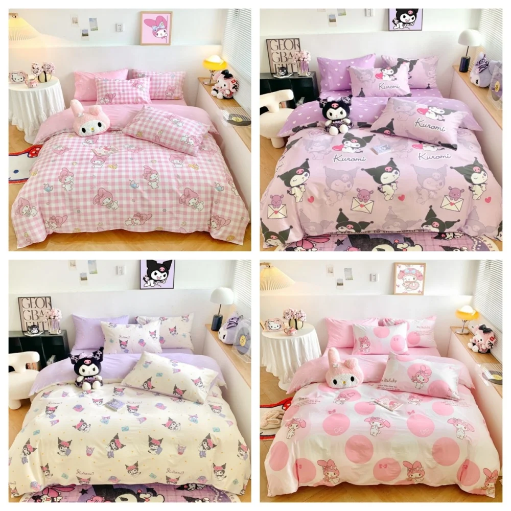 

New Kawaii Cinnamoroll Duvet Cover Pillowcase Bedding Set Cute Beauty Cartoon Animation Home Dormitory Room Decoration Girl Gif