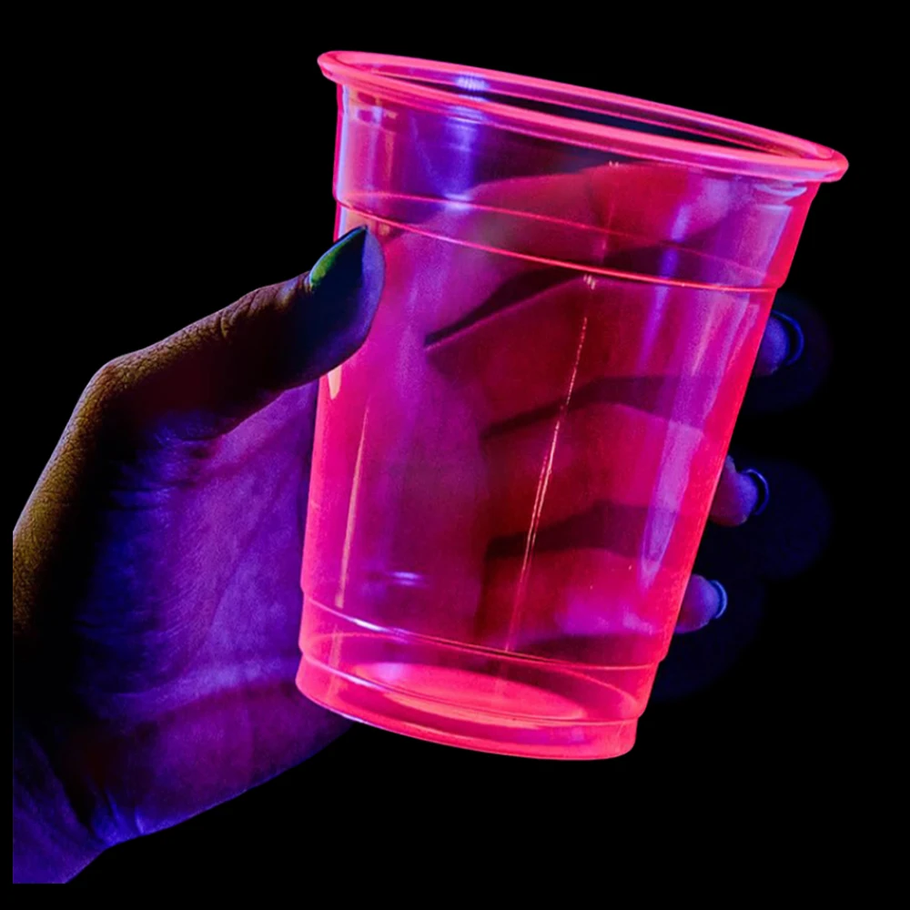 50/100 Stück Neon Glow Kunststoff Party Tassen Neon Farben Tassen für UV Schwarz Licht Reaktive Neon Geburtstag Glow in the Dark Party Supplie – Detail 4