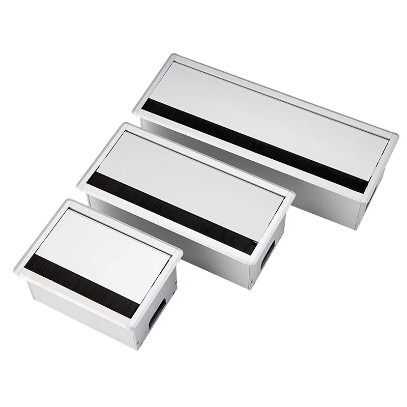 Silver Aluminum Alloy Table Desk Rectangle Wire Cable Grommet Hole Cover Outlet Port Socket with Socket Black Brush