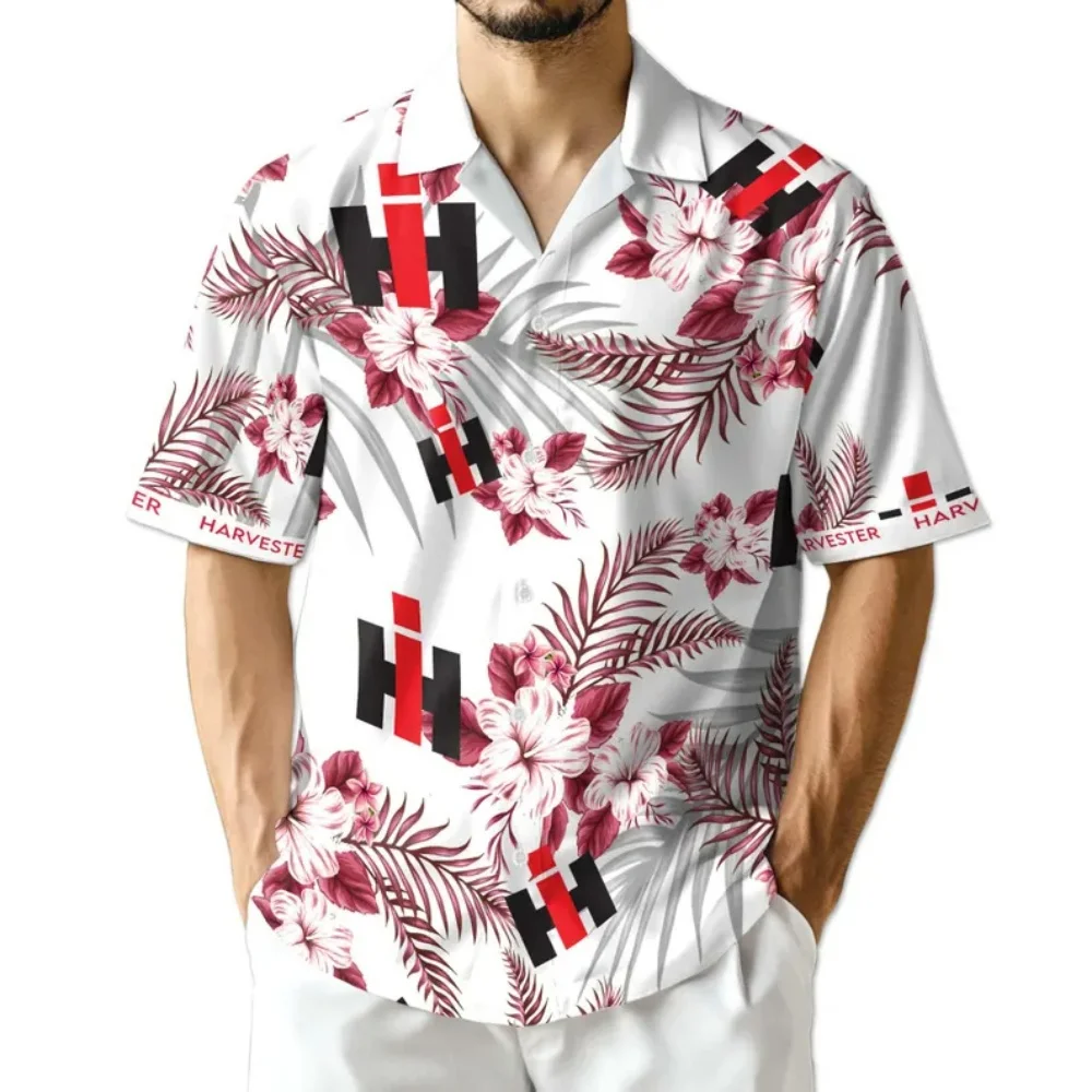 

International Harvester Hawaiian Flower Shirt, 3D Printing Aloha Shirt for Men, Summer Casual Loose Fit Short Sleeve Shirt