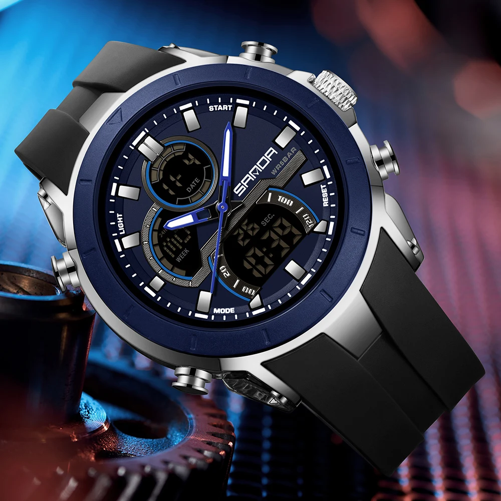 SANDA Mens Watches Countdown Waterproof Alarm Clock Wristwatch Multifunctional Luminous Men Quartz Digital Watch Alarm Clock image 2