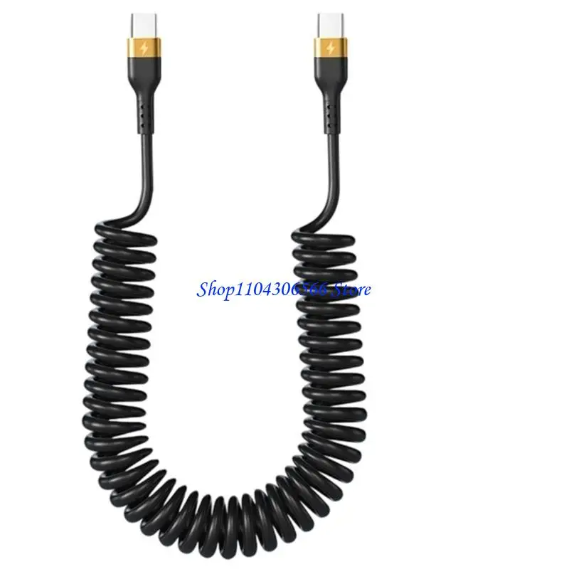 02DD Fast speed 6A Chargers Cord 120W Spring Coil Technology Two USB C Connectors