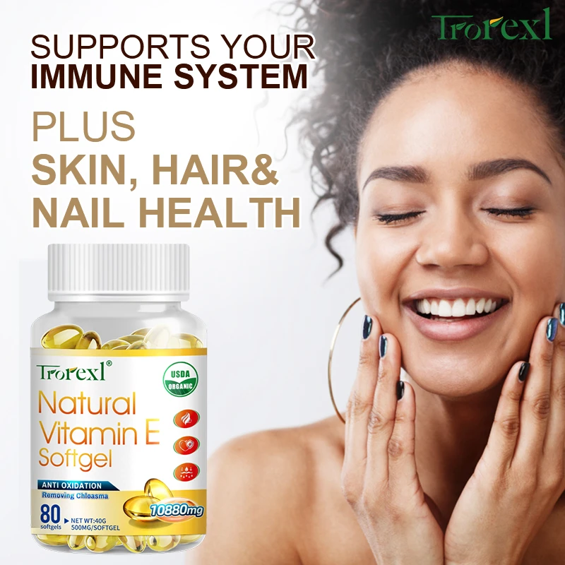 Trorexl Vitamin E 136Mg (10880 Mg) Capsules Supports Immune System & Skin Nutrition - Natural Antioxidant - Improve Skin Quality