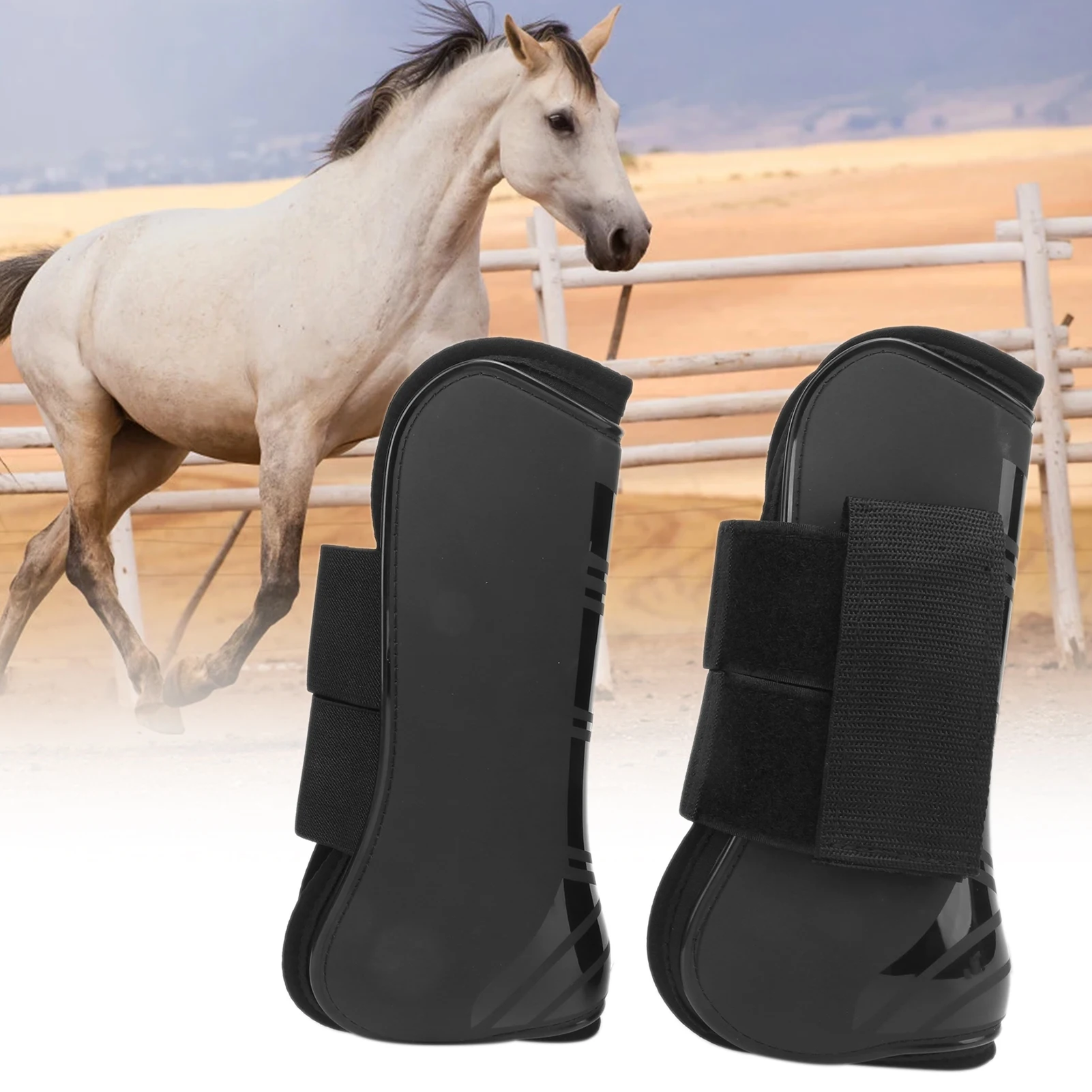 ZK40 4 botas protectoras para tendones de caballo, ligeras y ajustables para saltar a caballo, juego negro de 2 botas delanteras (L)