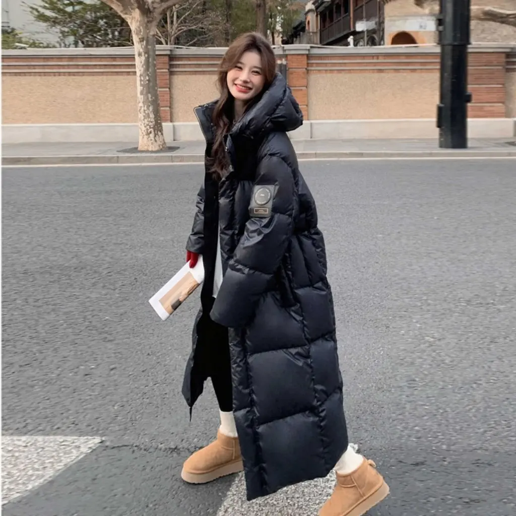 

Women's Off-Season Black Gold down Cotton Outwear Long Over-The-Knee Thickened Loose Jacket Winter Fashion
