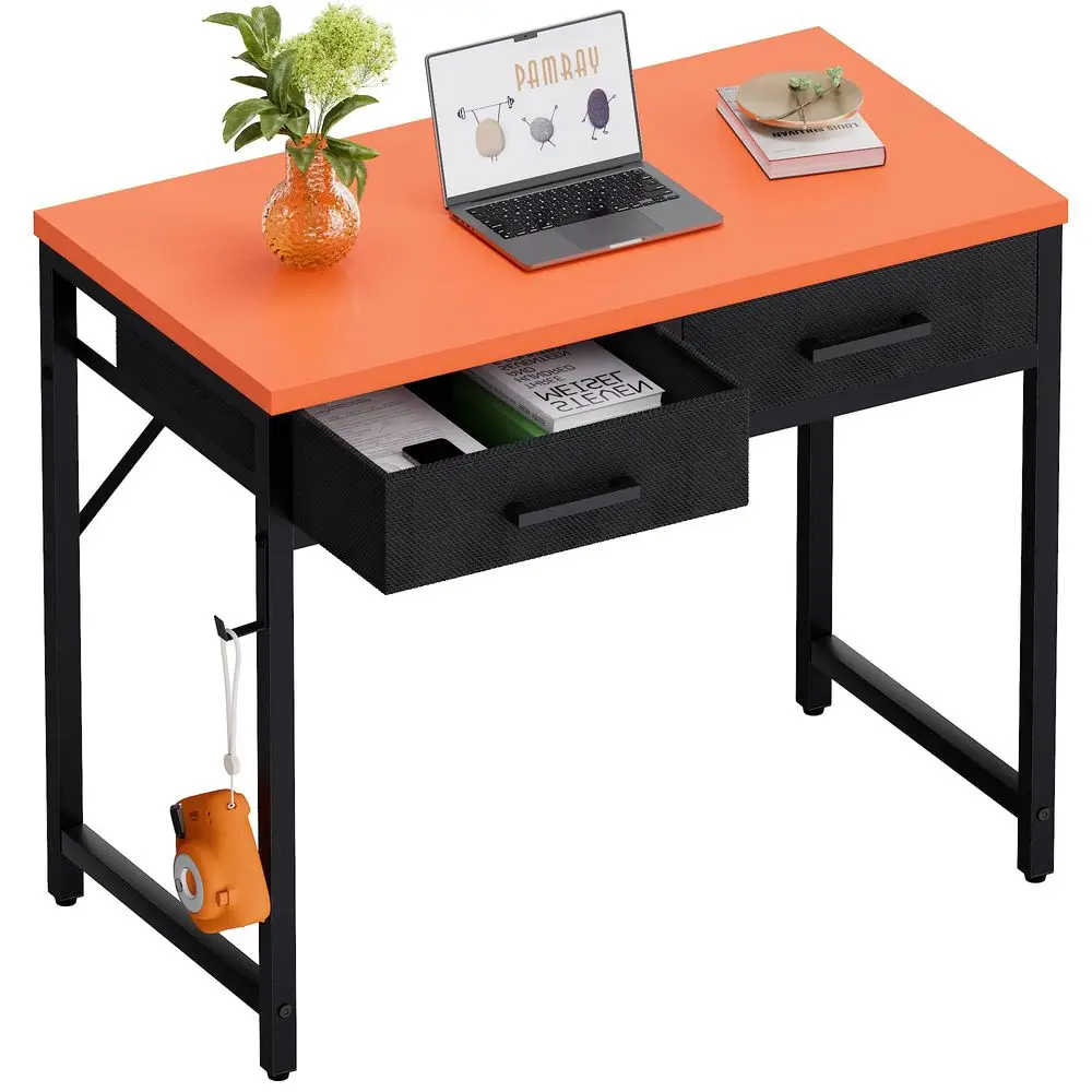 

32 Inch Small Computer Desk with 2 Drawers for Bedroom Study Writing Home Office Table for Small Spaces Orange