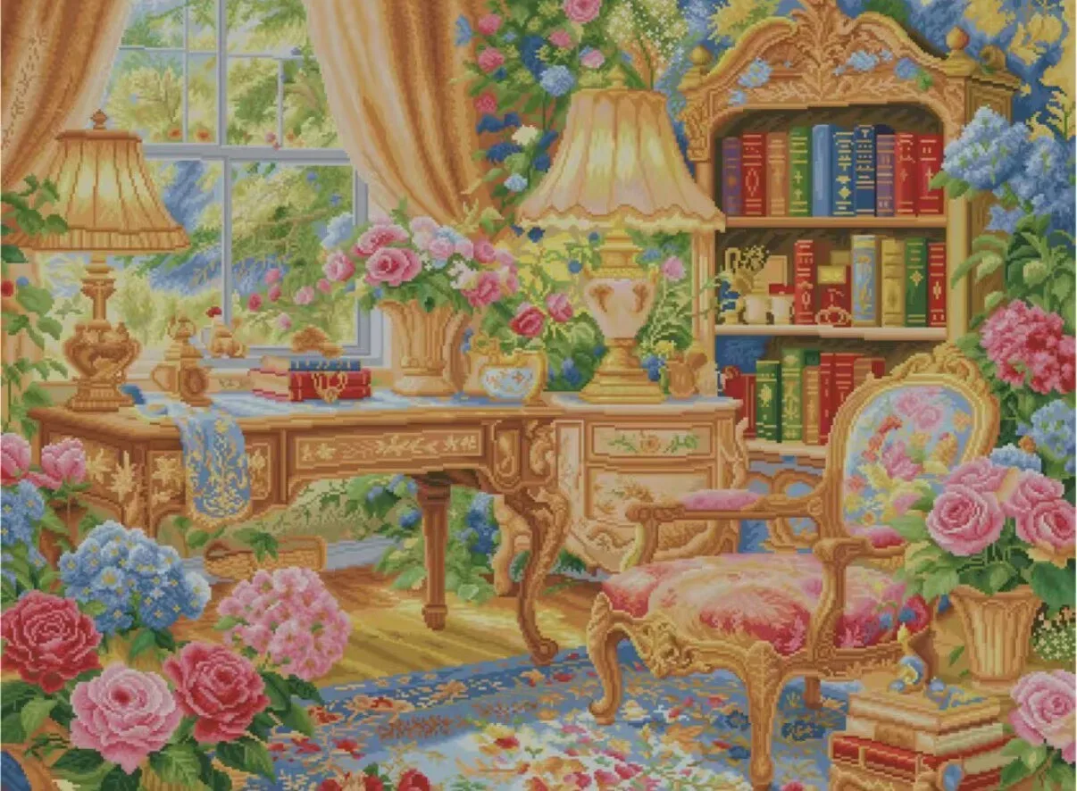 9ct 130x100cm Flowers Study Room Embroidery DIY Printed Kits Cross Stitch Needlework Sets Home Decor Crafts New 68 Colors