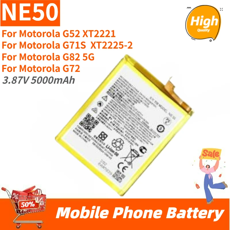 

Высококачественная аккумуляторная батарея NE50 3.87V 5000mAh для Motorola G52 XT2221, G71S/XT2225-2, G82 5G/G72 – Новая сменная батарея