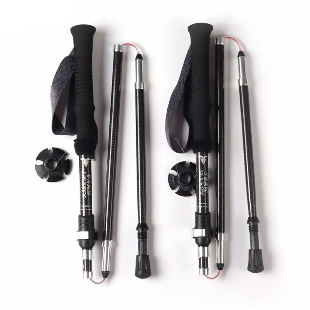 

3K Carbon Fiber Five-section Folding Trekking Poles Ultra-light Portable Hiking Stick Outdoor Travel Gear ZK52S