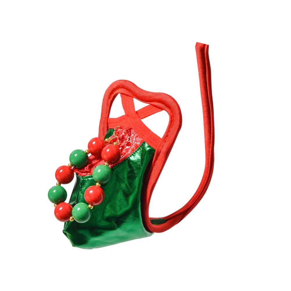 Men Christmas Party C-string Underwear Hollow Glossy Ring Pouch Panties Thongs  Half Hip Coverage Underwear T-Back Thong