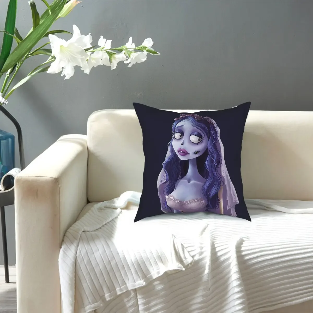 Emily The Corpse Bride Pillowcase Home Decorative Skeleton Cushion Cover Throw Pillow for Living Room Double-sided Printing