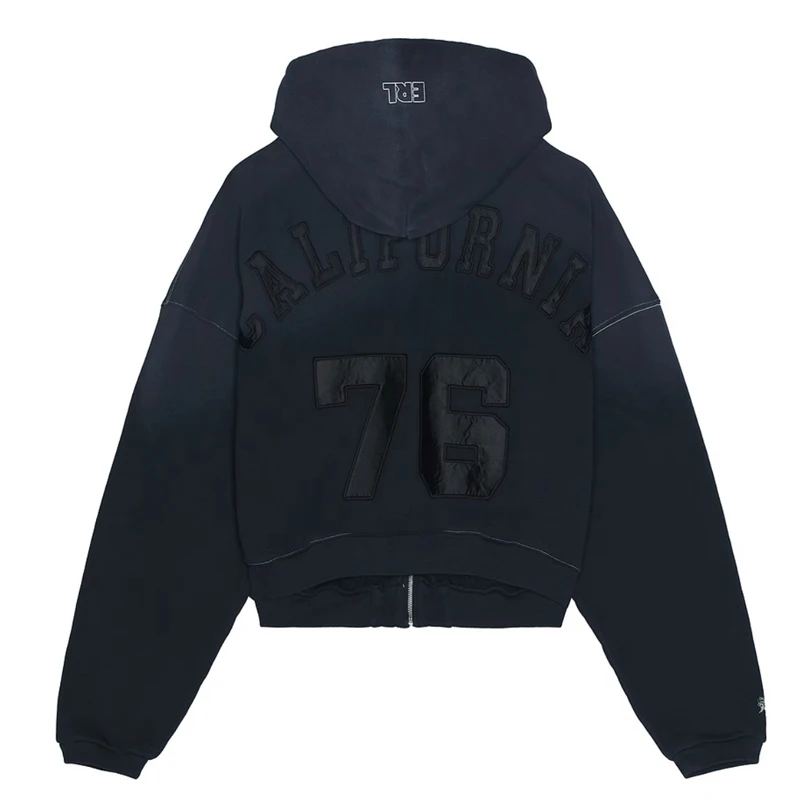 Navy Blue Retro Casual Embroidered Letters ERL Hoodies Autumn Winter High Street Zipper Sweatshirt