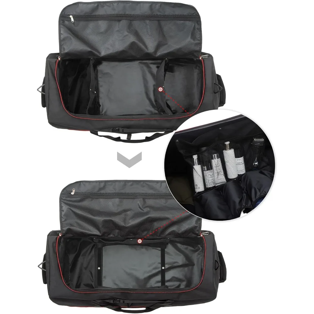 حقيبة واق من المطر قابلة للتوسيع 110 لتر - 140 لتر مع عجلات مضمنة، حقيبة سفر قابلة للتحويل في عطلة نهاية الأسبوع، نظام سلك بنجي، سعة كبيرة f